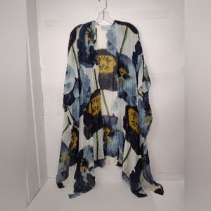 ONE HUNDRED STARS women's Floral Open-Front Kimono Jacket - Blue & Yellow